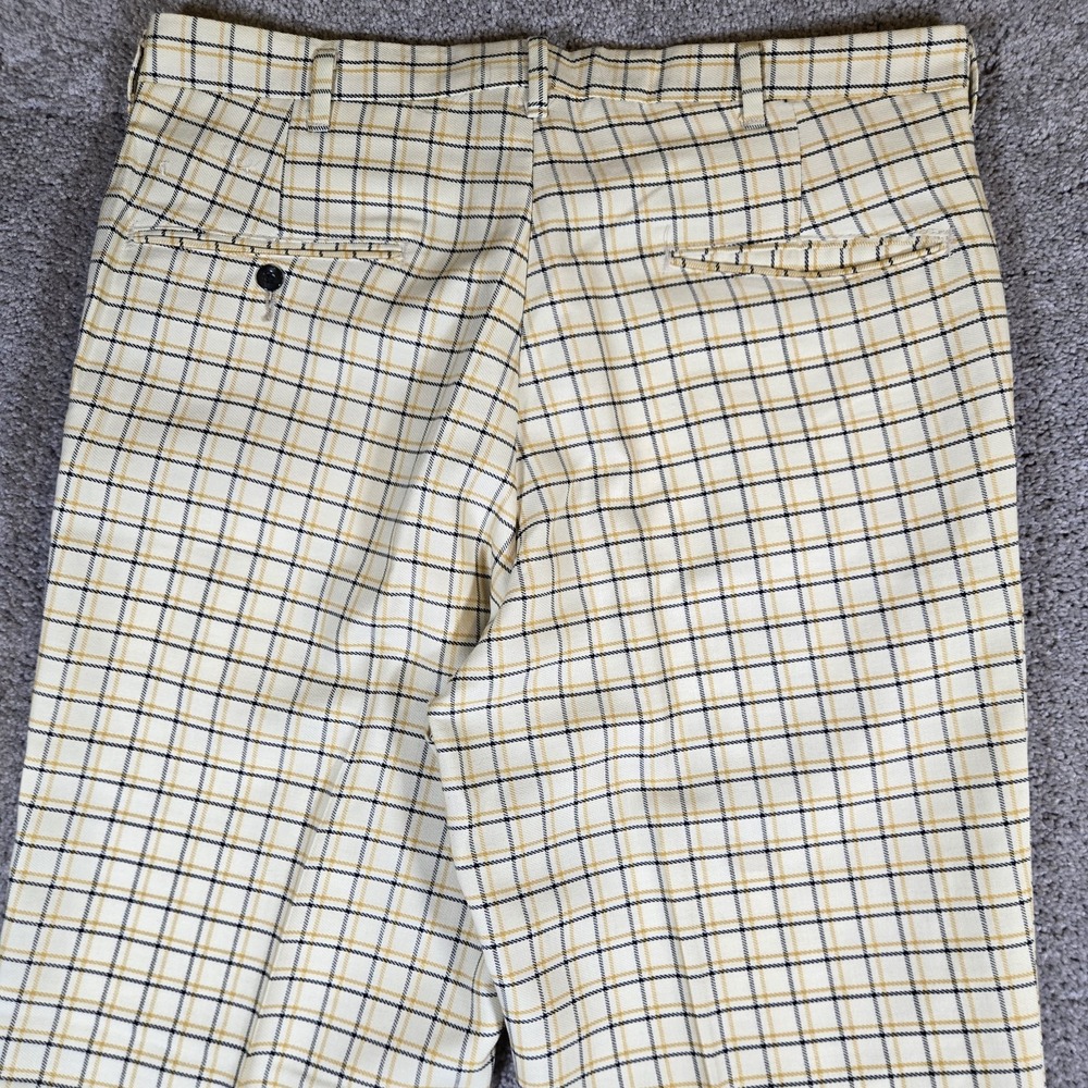 Vintage 70s Koraton Men's Plaid Yellow White Retro Perm Press Never Iron Pants - Picture 8 of 9